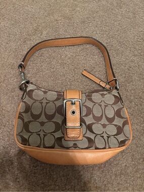 Vintage Coach 6362 Signature Demi Buckle Mini Shoulder Bag Brown Soho Baguette